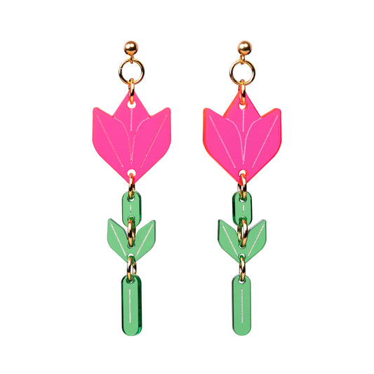 Tulp oorbel - Neon Roze
